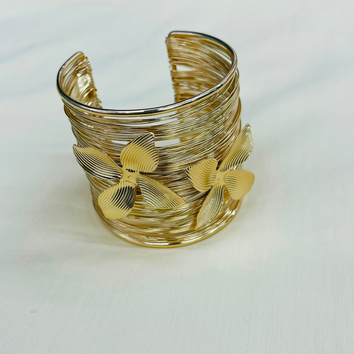 Golden Floral Wire Cuff