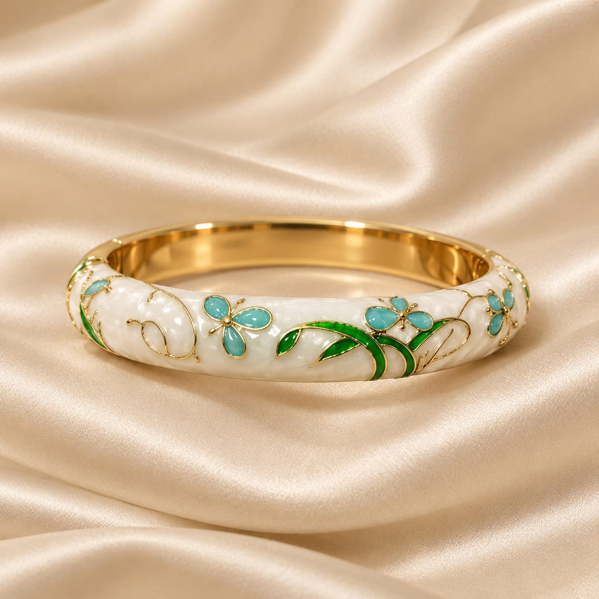White floral enamel bracelet