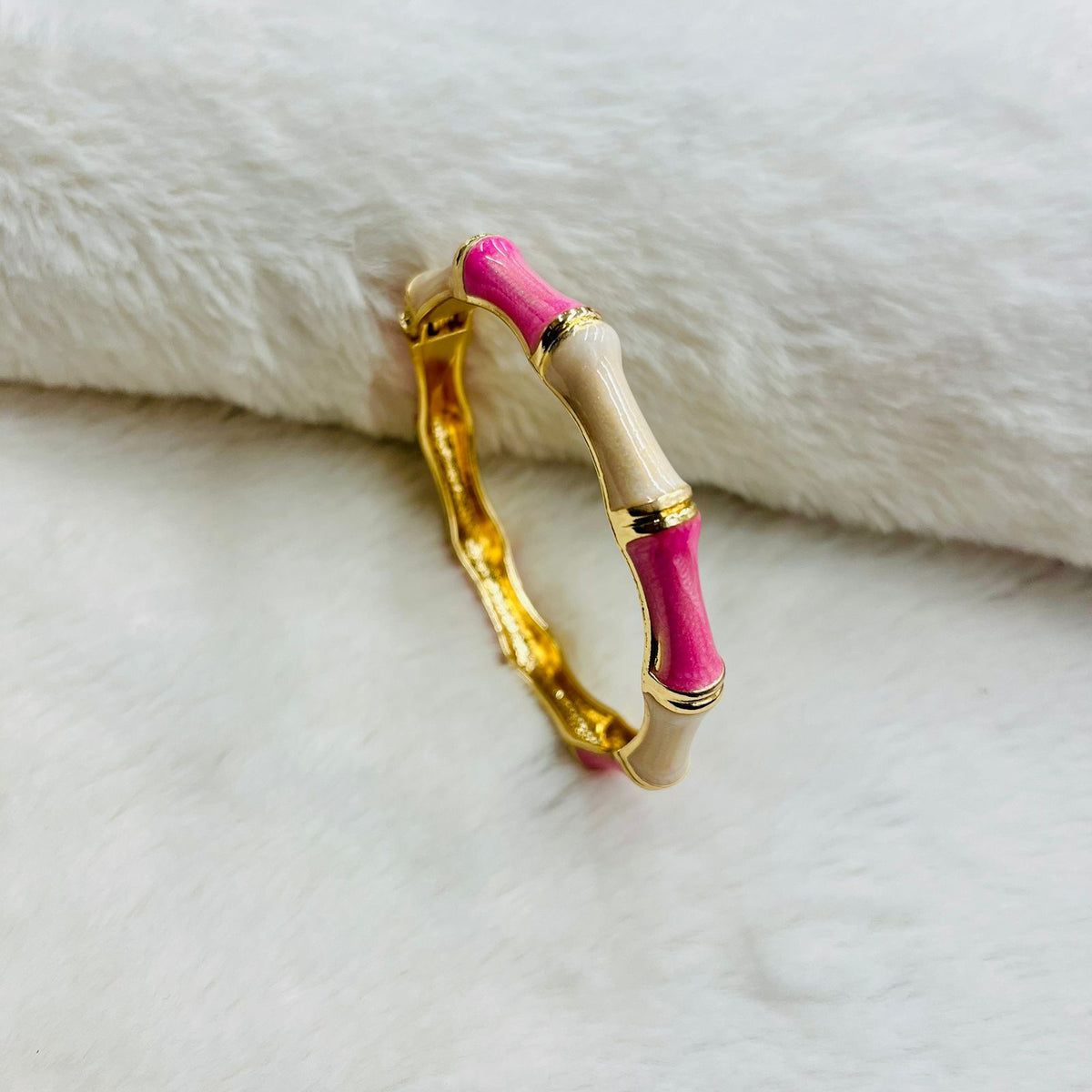 Pink and white enamel bracelet