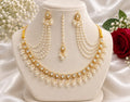pearl and white stone earring,tikli and necklace set