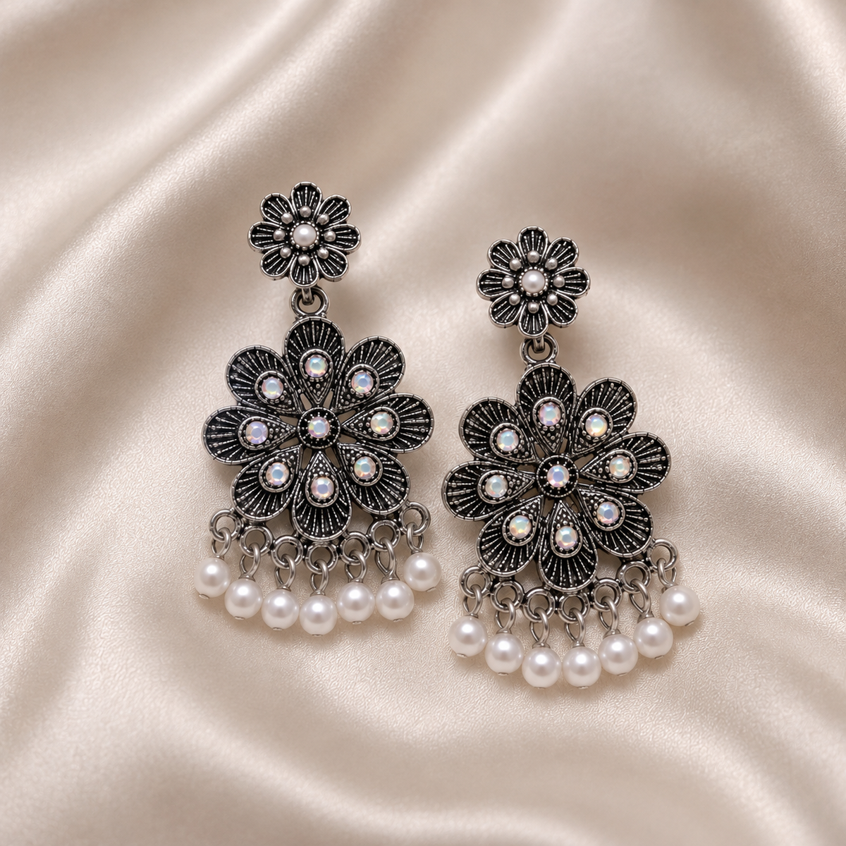 Elegant Floral Pearl Drop Earrings