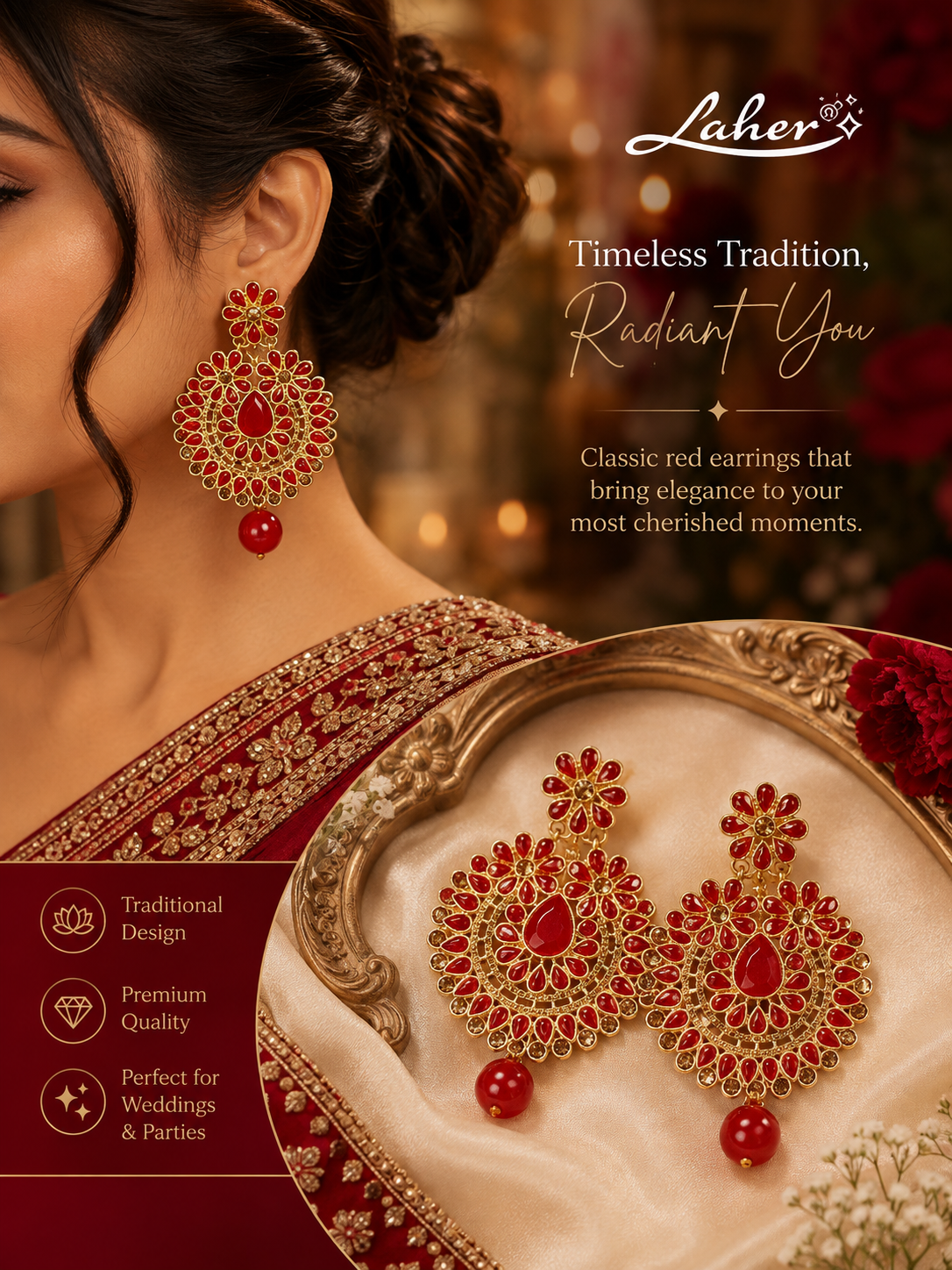 Floral Chandbali Earrings for Women | Traditional Wedding & Party Earrings