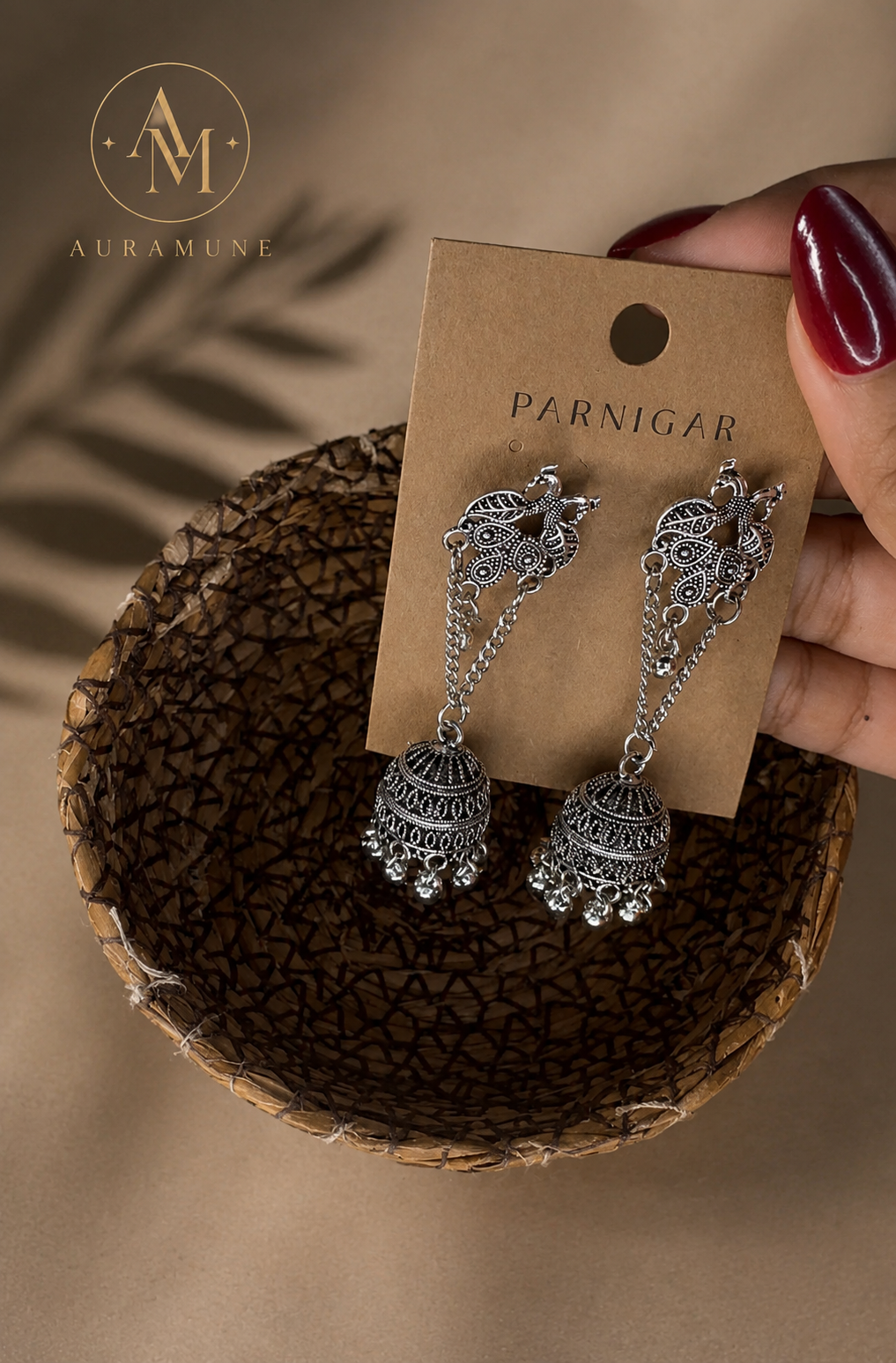 Noor Peacock Chain Jhumka – Antique Silver