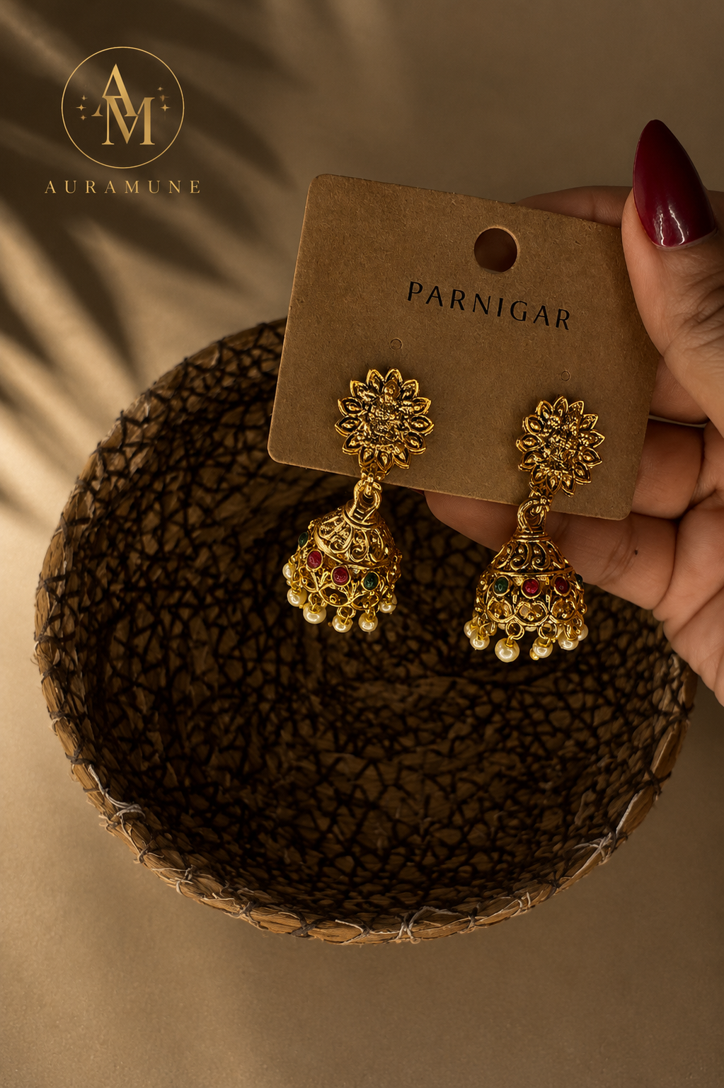Gulnaar Floral Jhumka – Antique Gold