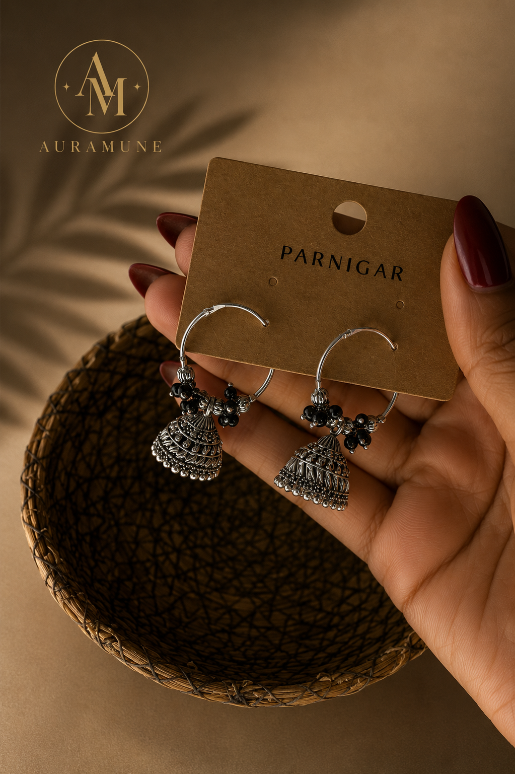 Zaria Midnight Hoop Jhumka – Antique Silver