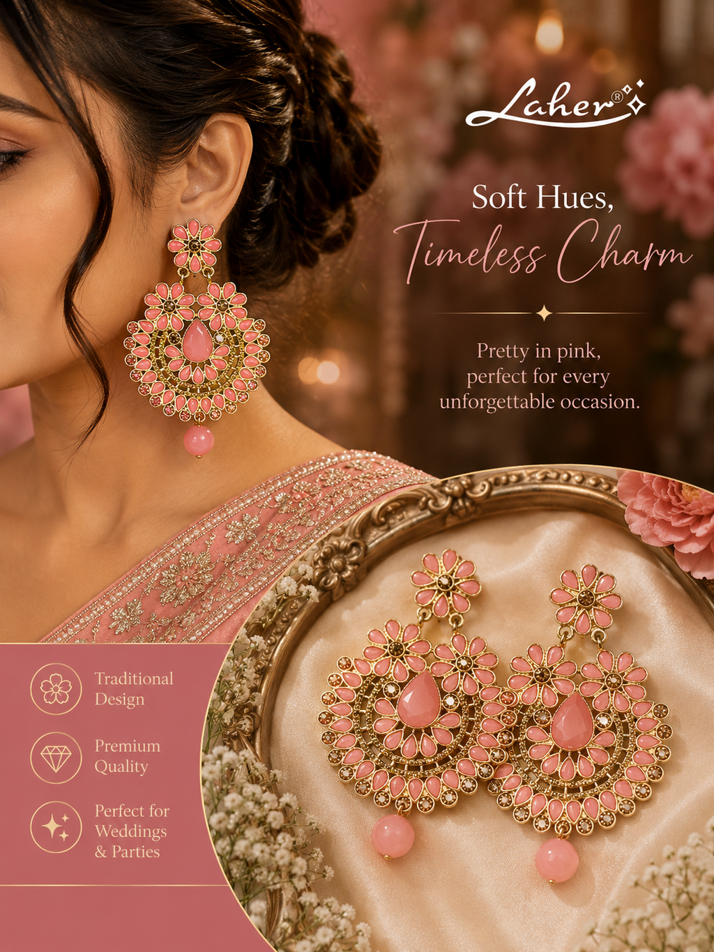 Floral Chandbali Earrings for Women | Traditional Wedding & Party Earrings