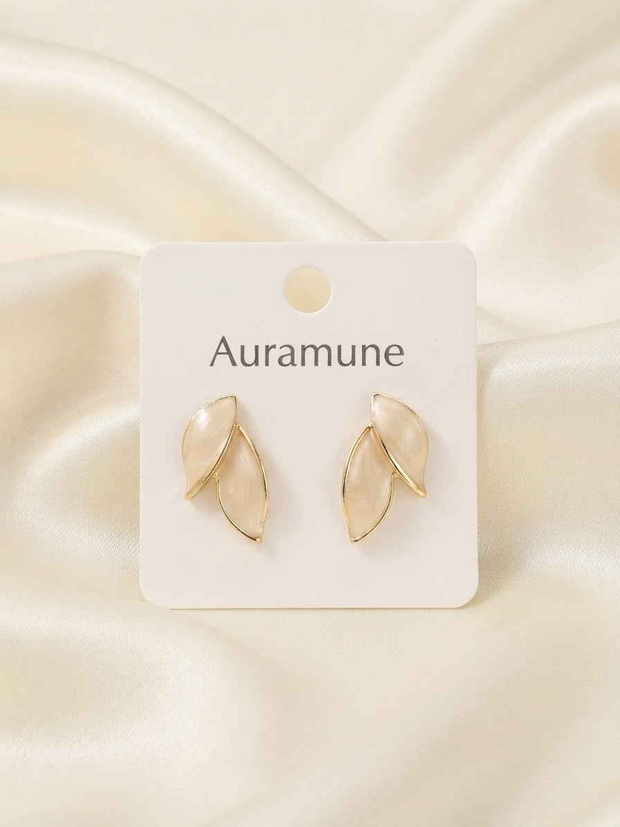 Golden Leaf Pearl Drop Earrings