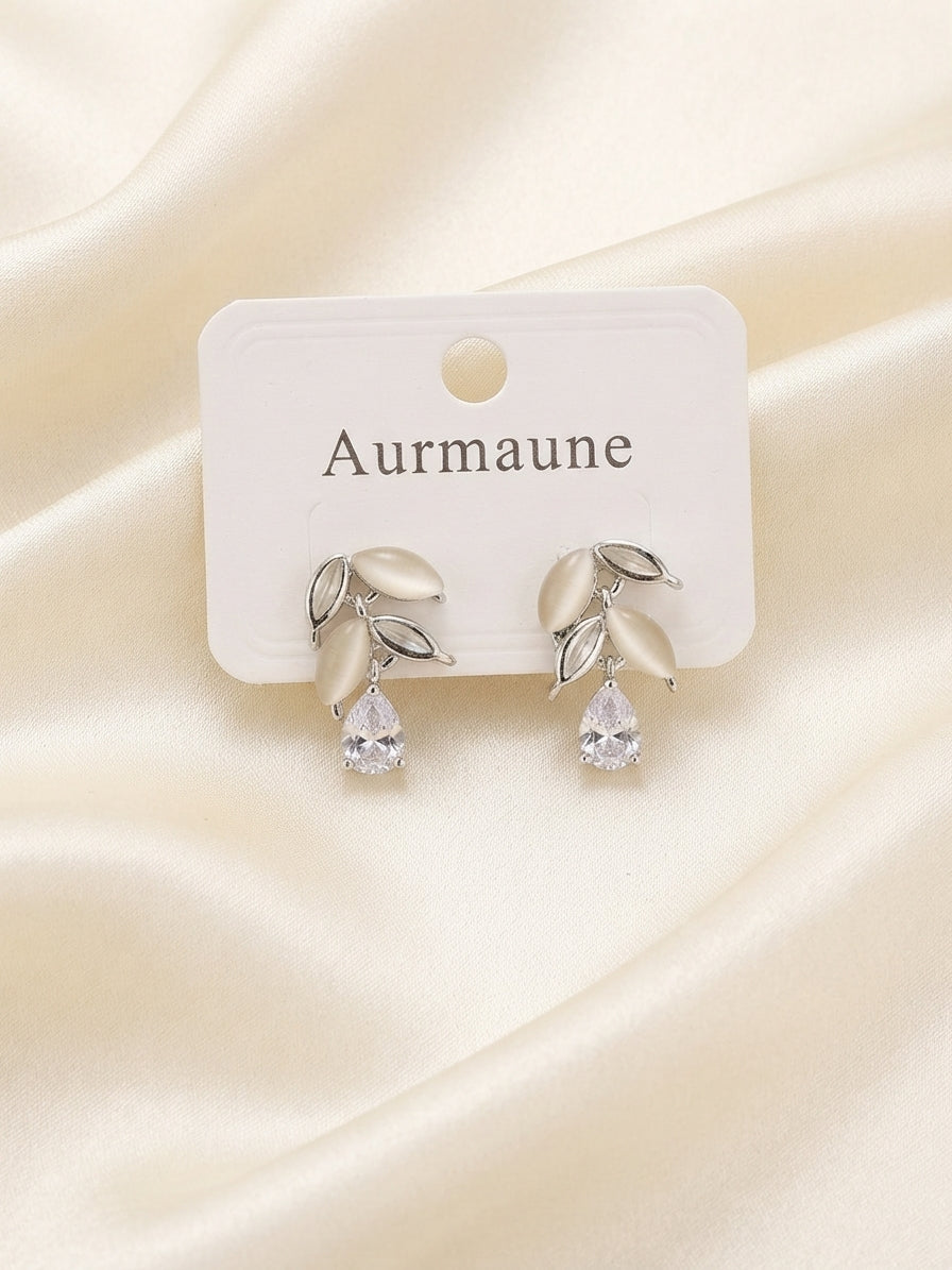 Elegant & High-Converting Titles  Silver Opal Leaf & Teardrop Crystal Earrings