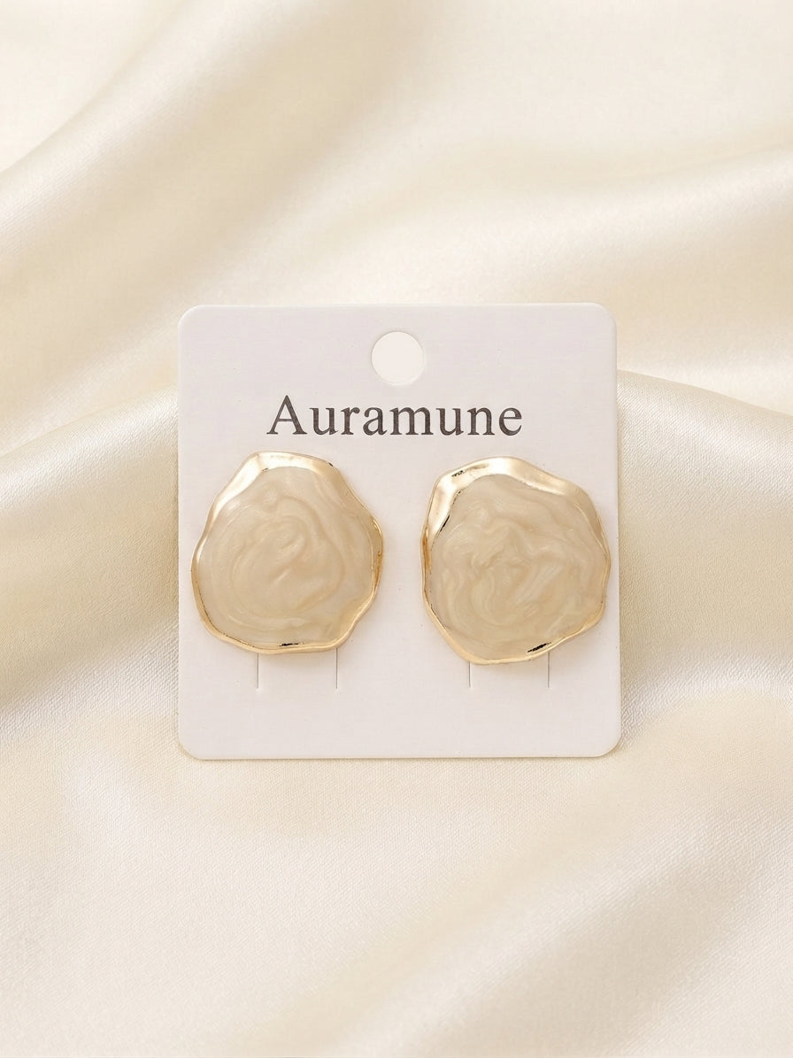 Ivory Aura Gold-Trimmed Stud Earrings