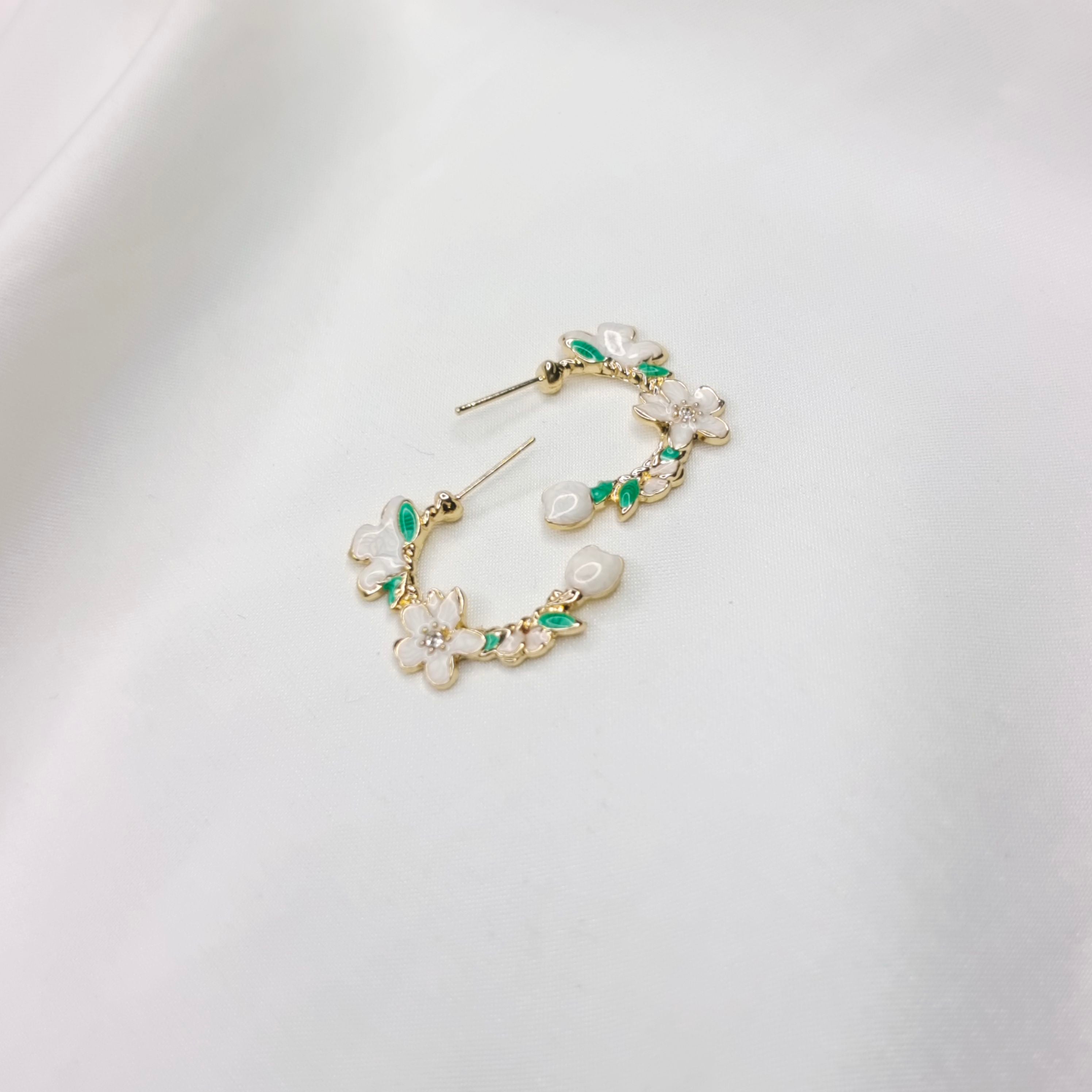 Enamel Floral Hoop Earrings