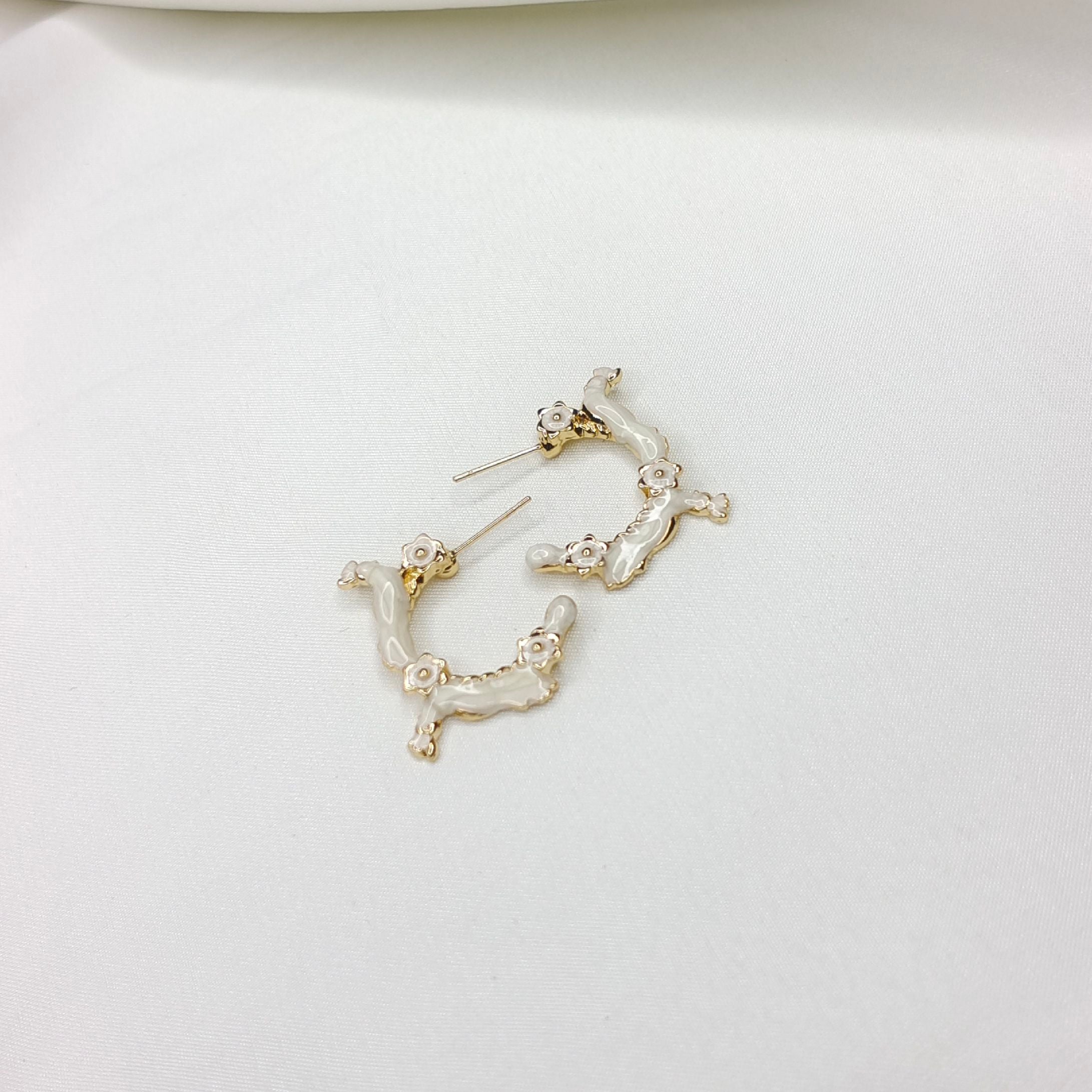 Enamel Floral Hoop Earrings