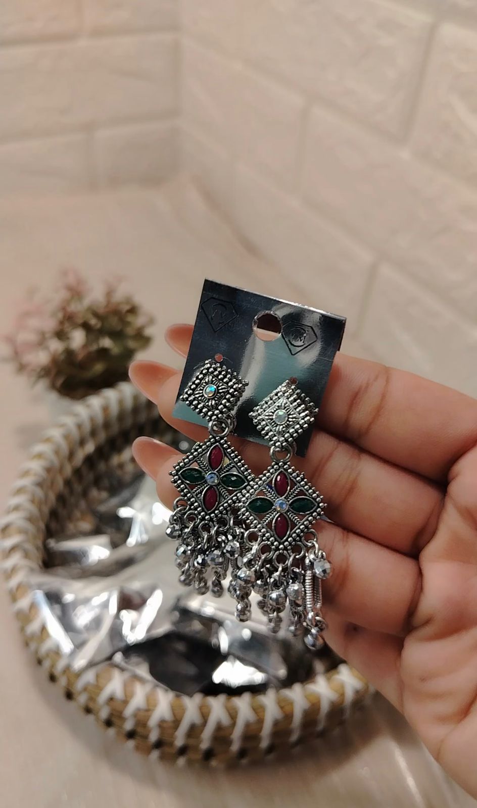 Antique Silver Jhumka Drop Earrings