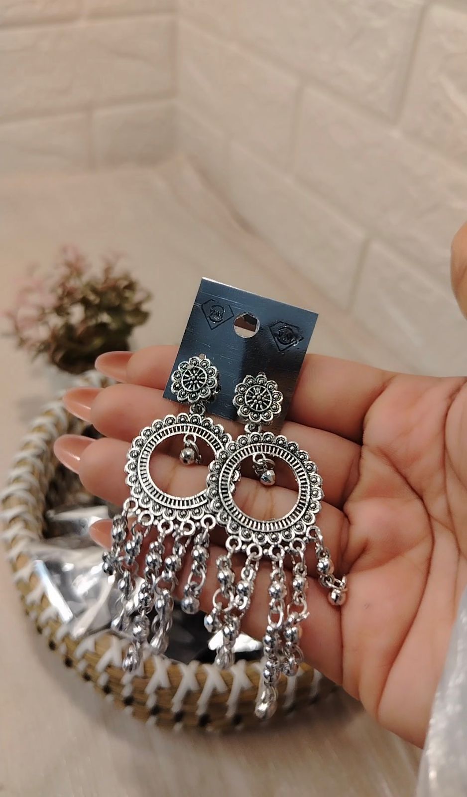 Antique Silver Jhumka Drop Earrings