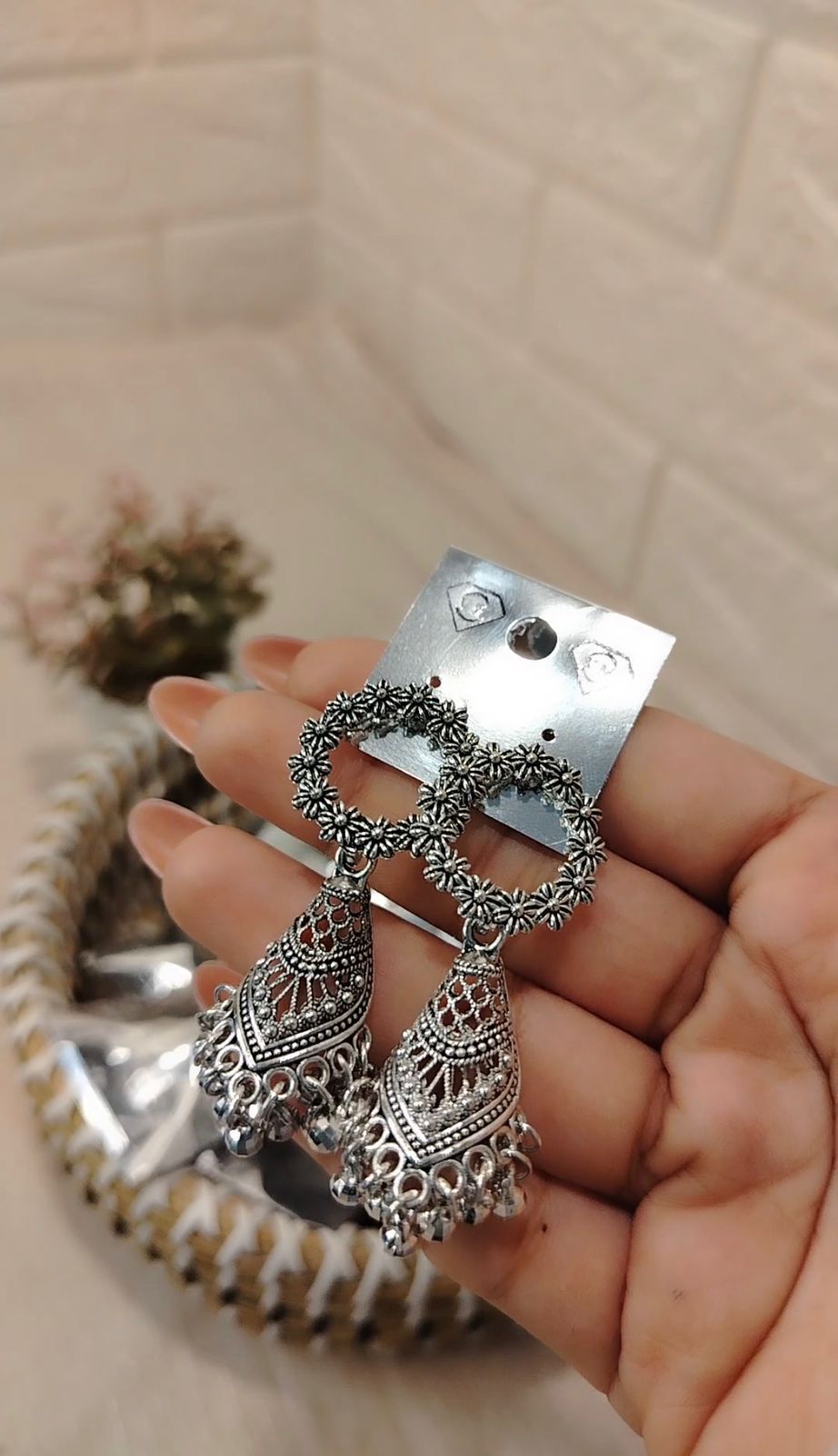 Antique Silver Jhumka Drop Earrings