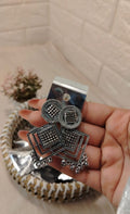Antique Silver Jhumka Drop Earrings
