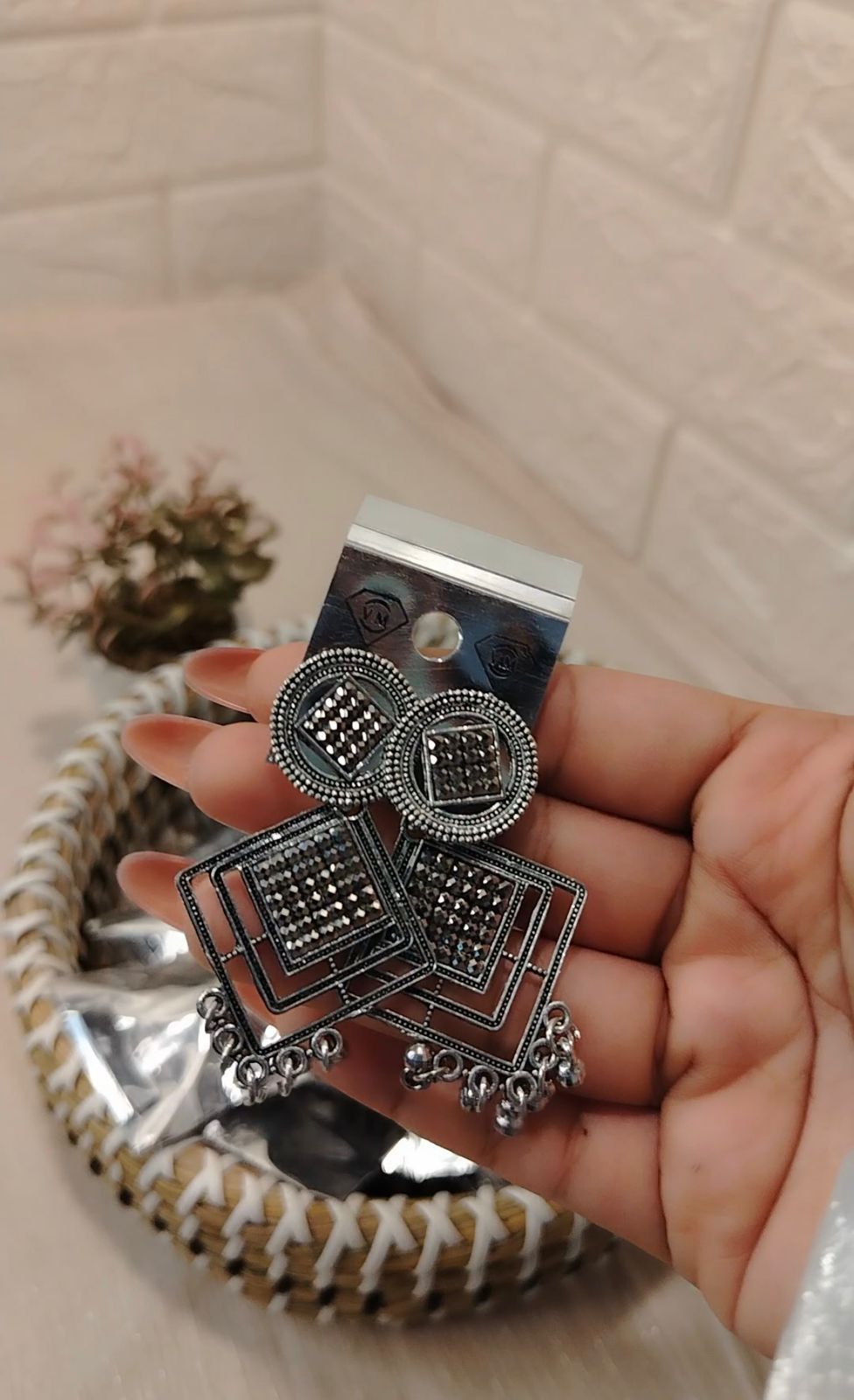 Antique Silver Jhumka Drop Earrings