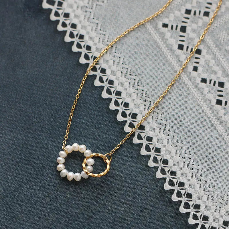 Pearl double ring color guaranteed necklace