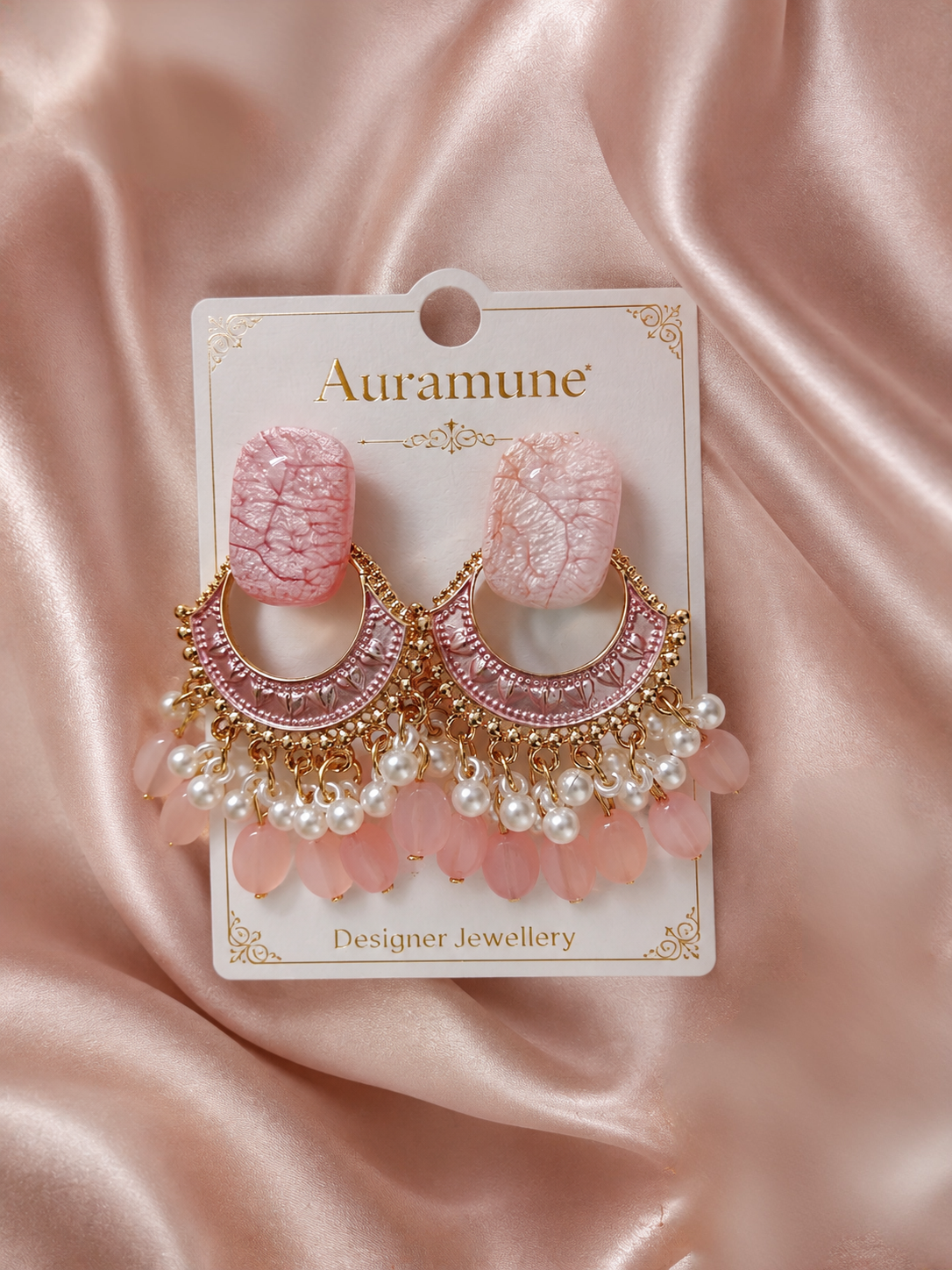 Elegant Pink Pearl Chandbali Earrings
