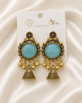 Emerald Green Oxidized Gold Jhumkas