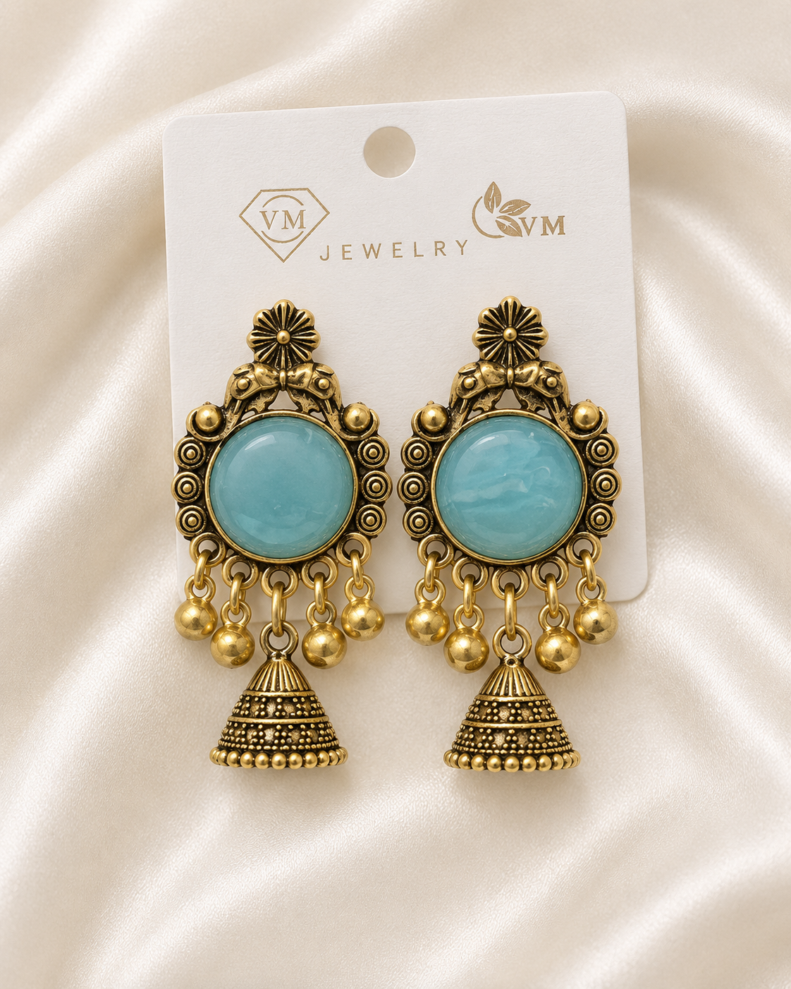 Emerald Green Oxidized Gold Jhumkas