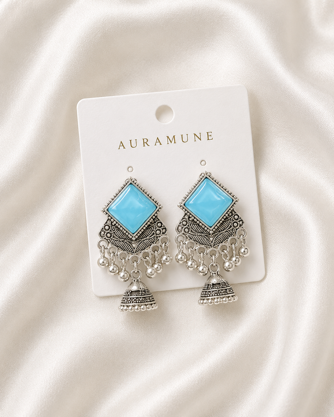 Emerald Green Oxidized Silver Jhumkas