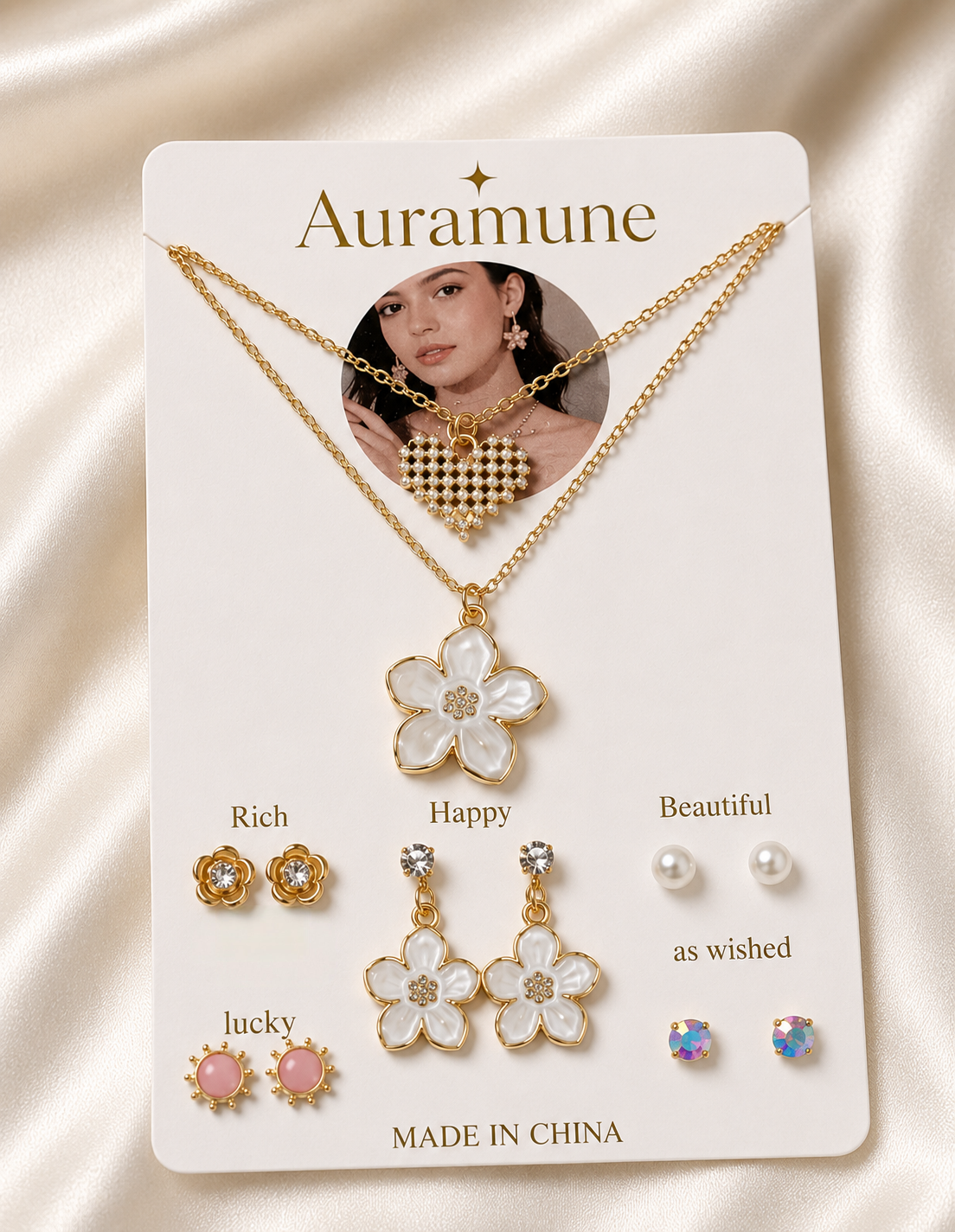 Floral Pearl Necklace & Earrings Set