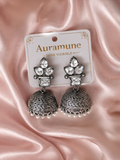 Elegant Oxidized Silver Crystal Jhumkas