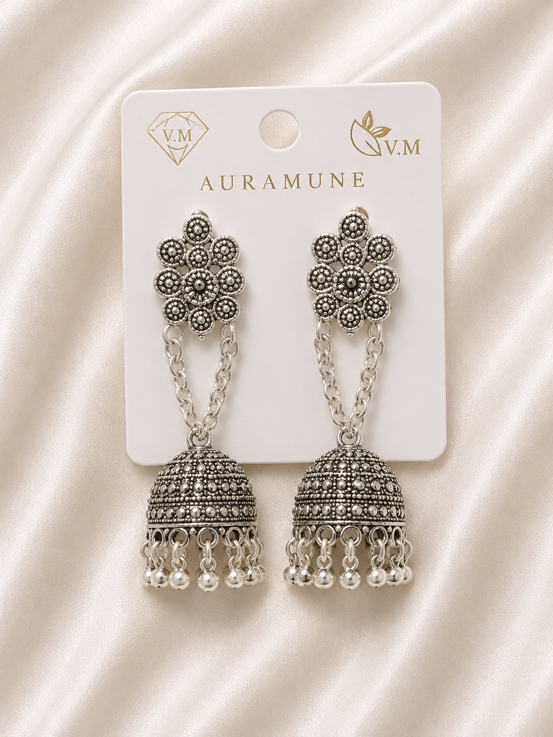 Antique Silver Jhumka Drop Earrings